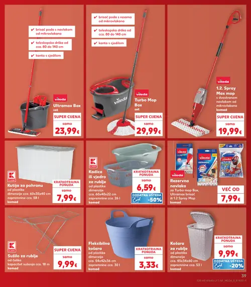 Kaufland katalog — stranica 39: vileda Ultramax Box set, vileda Turbo Mop Box set, vileda 1.2. Spray Max mop (vrijedi 30. 09. 2026.–06. 10. 2026.)