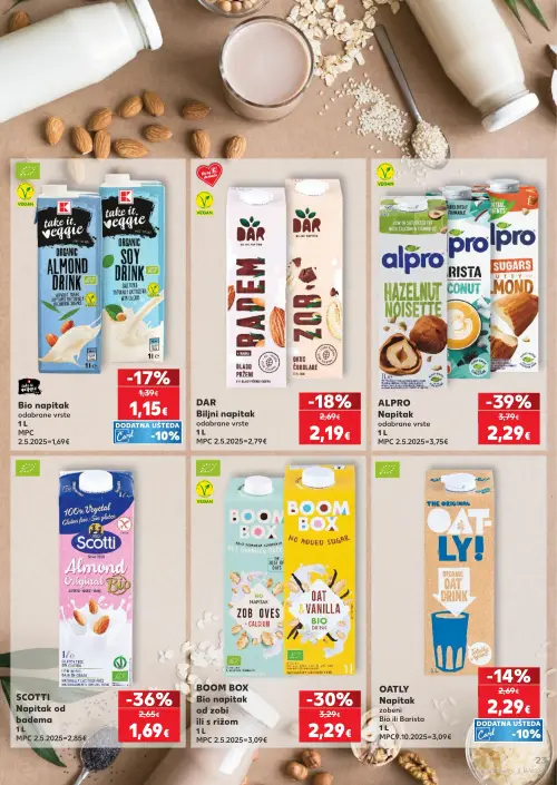 Kaufland katalog — stranica 23: alpro Alpro Napitak Sugars - Almond, alpro Alpro Napitak Hazelnut Noisette, alpro Alpro Napitak Barista Coconut, Scotti Scotti Almond Original Bio (vrijedi 24. 06. 2026.–30. 06. 2026.)