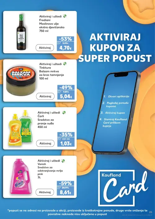 Kaufland katalog — stranica 25: Vanish Sredstvo za odstranjivanje mrlja, Frediani Maslinovo ulje ekstra djevičansko, Tink Balzam mrkva, Čarli Sredstvo za pranje suđa (vrijedi 24. 06. 2026.–30. 06. 2026.)