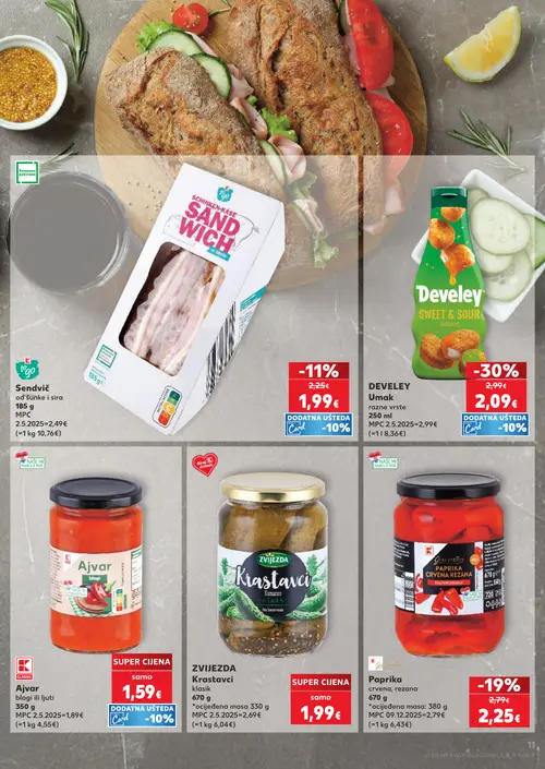 Kaufland katalog — stranica 11: Deley Umak sweet & sour, ZVIJEZDA Krastavci klasik, Gold etnic Paprika crvena rezana, K CLASSIC Ajvar blagi ili ljuti (vrijedi 08. 07. 2026.–14. 07. 2026.)