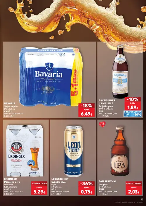 Kaufland katalog — stranica 13: Leonsteiner Leonsteiner Svijetlo pivo, Bavaria Bavaria Svijetlo pivo, Bayreuther Bayreuther Hell, Erdinger Erdinger Weißbier (vrijedi 08. 07. 2026.–14. 07. 2026.)