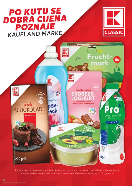 Kaufland katalog — stranica 28: Classic Deterdžent za pranje rublja, Classic Mini Fruchtmark Apfel, Classic Schoko-Riegel Erdbeer Joghurt, Classic Koch Schokolade Zartbitter (vrijedi 08. 07. 2026.–14. 07. 2026.)