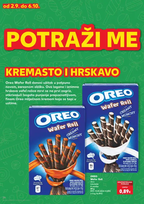 Kaufland katalog — stranica 26: Oreo Wafer Roll čokolada ili vanilija (vrijedi 09. 09. 2026.–15. 09. 2026.)