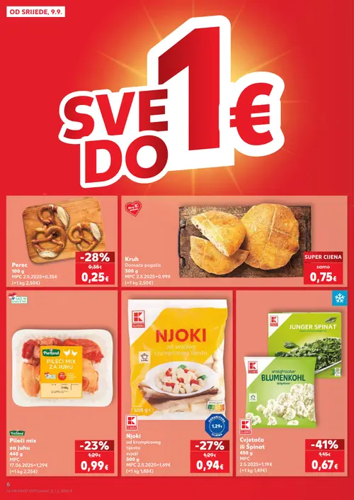 Kaufland katalog — stranica 6: CLASSIC Cvjetača ili špinat, Perec, CLASSIC Njoki od krumpirovog tijesta svježi, Purland Pileći mix za juhu (vrijedi 09. 09. 2026.–15. 09. 2026.)