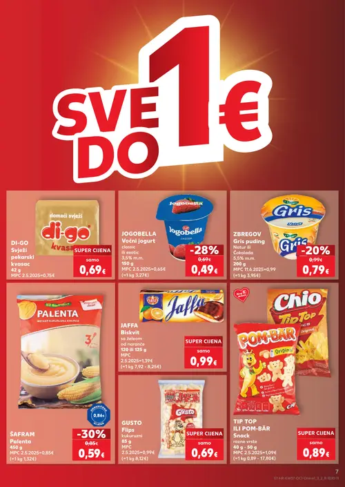Kaufland katalog — stranica 7: ŠAFRAM Palenta, JOGOBELLA Voćni jogurt classic ili exotic, ZBREGOV Gris puding Natur ili Čokolada, DI-GO Svježi pekarski kvasac (vrijedi 09. 09. 2026.–15. 09. 2026.)