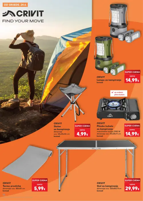 Kaufland katalog — stranica 10: CRIVIT CRIVIT Lampa za kampiranje, CRIVIT CRIVIT Stolac za kampiranje, CRIVIT CRIVIT Plinsko kuhalo za kampiranje, CRIVIT CRIVIT Termo prostirka (vrijedi 24. 06. 2026.–30. 06. 2026.)