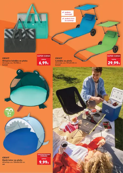 Kaufland katalog — stranica 11: CRIVIT Sklopiva ležaljka za plažu, CRIVIT Ležaljka za plažu, CRIVIT Dječji šator za plažu (vrijedi 24. 06. 2026.–30. 06. 2026.)