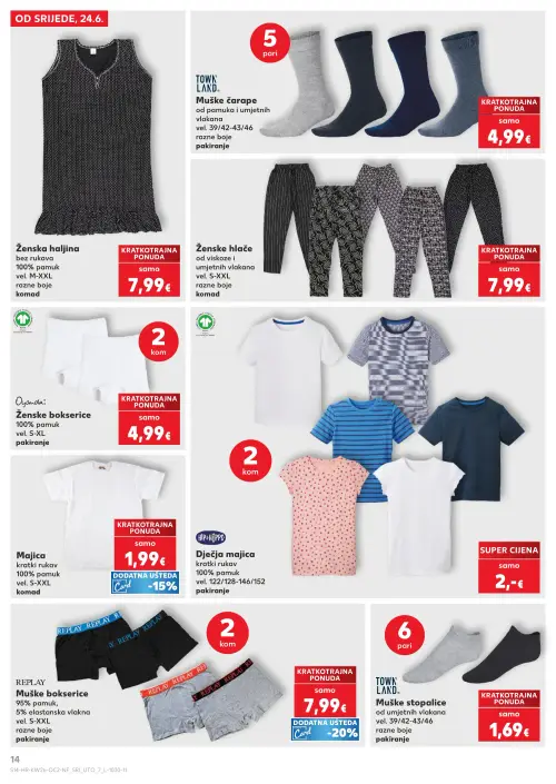 Kaufland katalog — stranica 14: TOWN LAND Muške čarape od pamuka i umjetnih vlakana, Ženska haljina, Ženske hlače od viskoze i umjetnih vlakana, Oyanda Ženske bokserice (vrijedi 24. 06. 2026.–30. 06. 2026.)