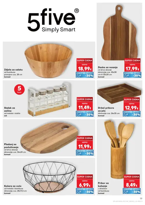 Kaufland katalog — stranica 19: Zdjelu za salatu od bambusa, Daska za rezanje od drva akacije, Stalak za začine od metala i stakla, Držač pribora za jelo (vrijedi 24. 06. 2026.–30. 06. 2026.)