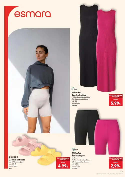 Kaufland katalog — stranica 23: ESMARA Ženska haljina, ESMARA Ženske tajice, ESMARA Ženske natikače (vrijedi 24. 06. 2026.–30. 06. 2026.)