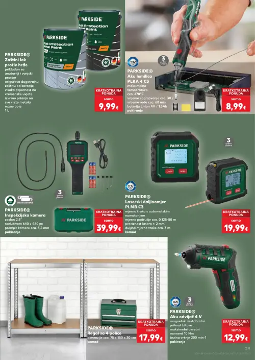 Kaufland katalog — stranica 29: PARKSIDE Rust Protection Metal Paint, PARKSIDE Aku lemilica PLKA 4 C3, PARKSIDE Inspekcijska kamera, PARKSIDE Laserski daljinometj PLMB C3 (vrijedi 24. 06. 2026.–30. 06. 2026.)