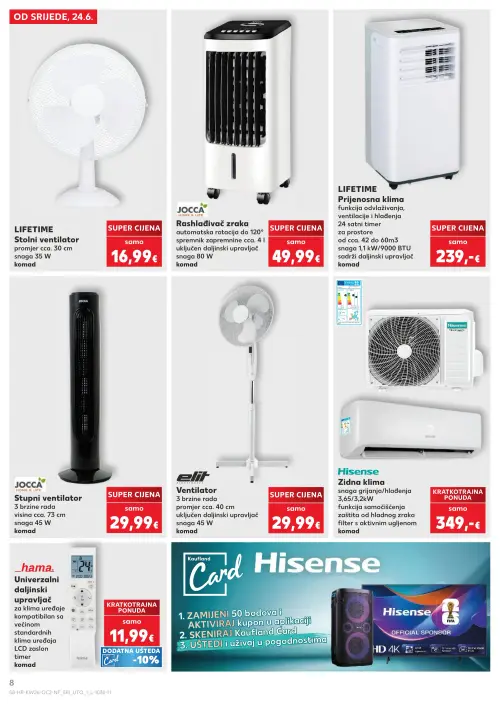 Kaufland katalog — stranica 8: LIFETIME LIFETIME Stolni ventilator, JOCCA JOCCA Rashlađivač zraka, LIFETIME LIFETIME Prijenosna klima, JOCCA JOCCA Stupni ventilator (vrijedi 24. 06. 2026.–30. 06. 2026.)