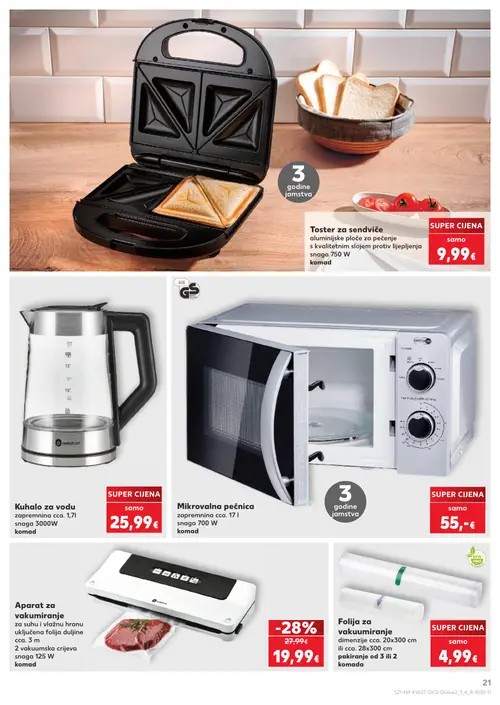 Kaufland katalog — stranica 21: Folija za vakuumiranje, Toster za sendviče, switch on Kuhalo za vodu, Mikrovalna pećnica (vrijedi 01. 07. 2026.–07. 07. 2026.)