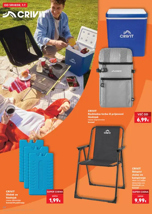 Kaufland katalog — stranica 24: CRIVIT Rashladna torba ili prijenosni hladnjak, CRIVIT Uložak za hladnjak, CRIVIT Sklopivi stolac za kampiranje (vrijedi 01. 07. 2026.–07. 07. 2026.)