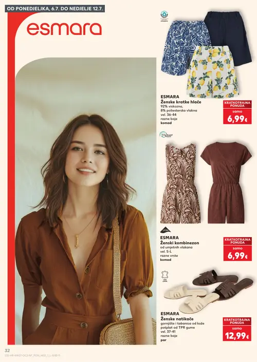 Kaufland katalog — stranica 32: ESMARA ESMARA Ženske kratke hlače, ESMARA ESMARA Ženski kombinezon, ESMARA ESMARA Ženske natikače (vrijedi 01. 07. 2026.–07. 07. 2026.)