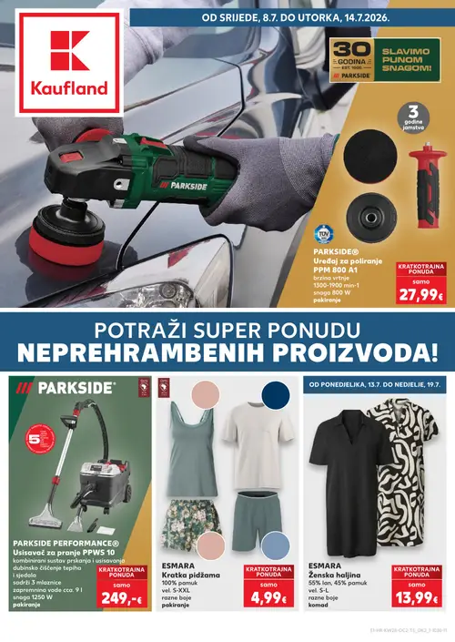 Kaufland katalog — stranica 1: ESMARA ESMARA Kratka pidžama, ESMARA ESMARA Ženska haljina, PARKSIDE PARKSIDE® Uređaj za poliranje PPM 800 A1, PARKSIDE PERFORMANCE PARKSIDE PERFORMANCE® Usisavač za pranje PPWS 10 (vrijedi 08. 07. 2026.–14. 07. 2026.)