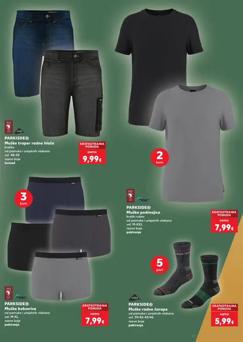 Kaufland katalog — stranica 19: PARKSIDE PARKSIDE® Muške traper radne hlače kratke, PARKSIDE PARKSIDE® Muška podmajica kratki rukav, PARKSIDE PARKSIDE® Muške bokserice, PARKSIDE PARKSIDE® Muške radne čarape (vrijedi 08. 07. 2026.–14. 07. 2026.)