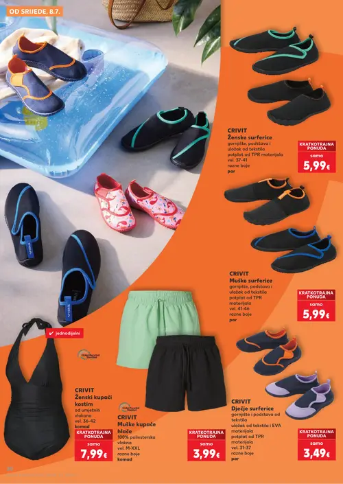 Kaufland katalog — stranica 30: CRIVIT Ženske surferice, CRIVIT Muške surferice, CRIVIT Ženski kupaći kostim, CRIVIT Muške kupaće hlače (vrijedi 08. 07. 2026.–14. 07. 2026.)