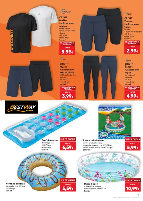 Kaufland katalog — stranica 31: CRIVIT CRIVIT Muška funkcionalna majica kratki rukav 100% poliesterska vlakna vel. M-XL razne boje komad, CRIVIT CRIVIT Ženske funkcionalne tajice kratke od umjetnih vlakana vel. S-L razne boje komad, CRIVIT CRIVIT Muške funkcionalne kratke hlače 100% poliesterska vlakna vel. M-XL razne boje komad, CRIVIT CRIVIT Ženske funkcionalne tajice od umjetnih vlakana vel. S-L razne boje komad (vrijedi 08. 07. 2026.–14. 07. 2026.)
