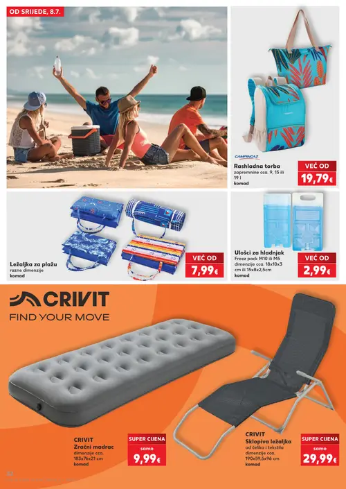 Kaufland katalog — stranica 32: CAMPINGAZ Rashladna torba, Ulošci za hladnjak, Ležaljka za plažu, CRIVIT Zračni madrac (vrijedi 08. 07. 2026.–14. 07. 2026.)
