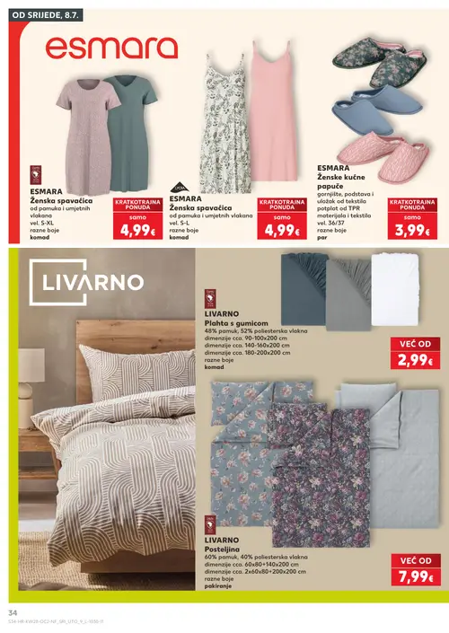 Kaufland katalog — stranica 34: ESMARA Ženska spavaćica, ESMARA Ženska spavaćica, ESMARA Ženske kućne papuče, LIVARNO PLAHTA S GUMICOM (vrijedi 08. 07. 2026.–14. 07. 2026.)