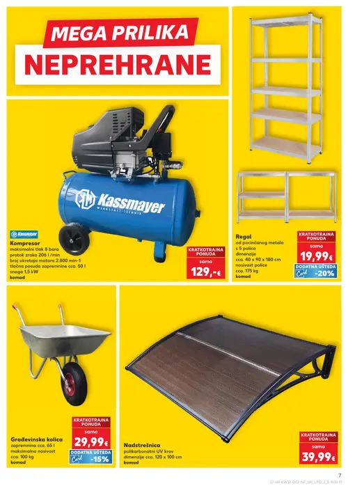 Kaufland katalog — stranica 7: Kassmayer Kompresor, Regal, Građevinska kolica, Nadstrešnica (vrijedi 22. 07. 2026.–28. 07. 2026.)