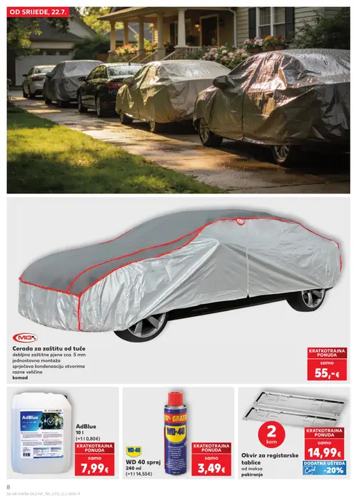 Kaufland katalog — stranica 8: MI3 Cerada za zaštitu od tuče, AdBlue AdBlue, WD-40 WD 40 sprej, Okvir za registarske tablice (vrijedi 22. 07. 2026.–28. 07. 2026.)
