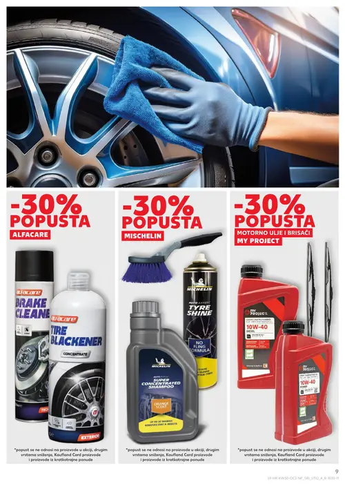 Kaufland katalog — stranica 9: ALFACARE Brake Cleaner, ALFACARE Tire Blackener Concentrate, MICHELIN Auto Expert Tyre Shine, MICHELIN Super Concentrated Shampoo Orange Scent (vrijedi 22. 07. 2026.–28. 07. 2026.)