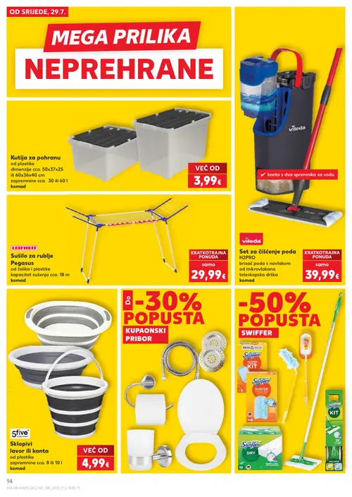Kaufland katalog — stranica 14: Kutija za pohranu, LEIFHEIT Sušilo za rublje Pegasus, vileda Set za čišćenje poda H2PRO, 5five Sklopivi lavor ili kanta (vrijedi 29. 07. 2026.–05. 08. 2026.)