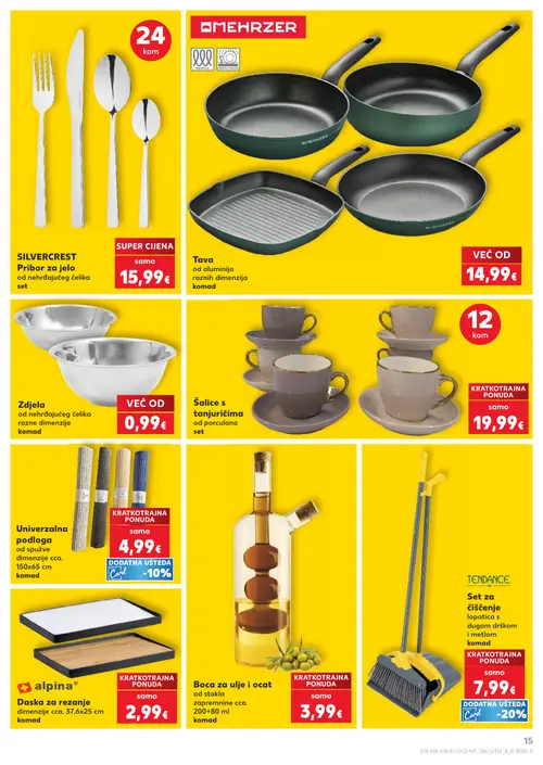 Kaufland katalog — stranica 15: SILVERCREST Pribor za jelo od nehrđajućeg čelika set, Tava od aluminija raznih dimenzija, Zdjele od nehrđajućeg čelika razne dimenzije, Šalice s tanjurićima od porculana set (vrijedi 29. 07. 2026.–05. 08. 2026.)