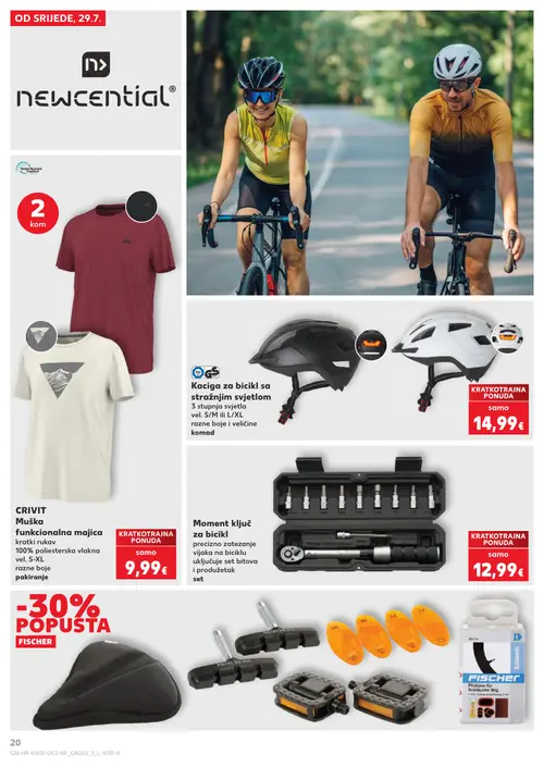 Kaufland katalog — stranica 20: CRIVIT Crivit muška funkcionalna majica kratki rukav, Kaciga za bicikl sa stražnjim svjetlom, Moment ključ za bicikl, FISCHER Flickbox für Schläuche (vrijedi 29. 07. 2026.–05. 08. 2026.)