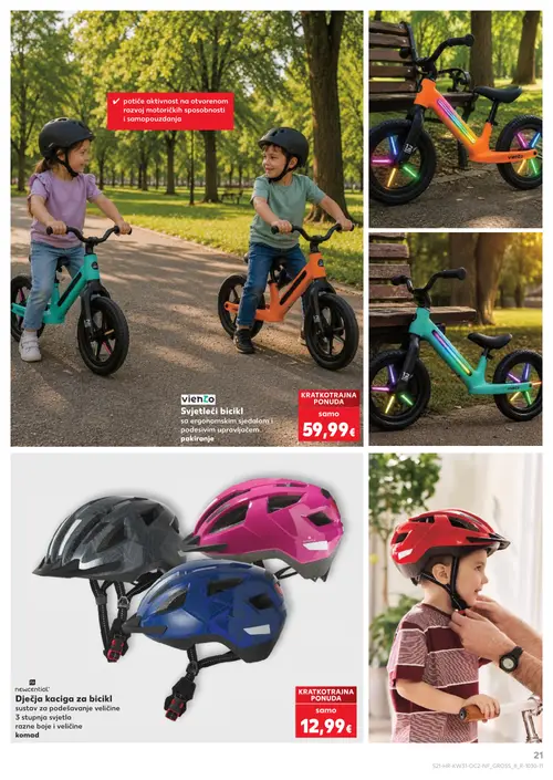 Kaufland katalog — stranica 21: viento Svjetleći bicikl sa ergonomskim sjedalom i podesivim upravljačem, newcential Dječja kaciga za bicikl (vrijedi 29. 07. 2026.–05. 08. 2026.)