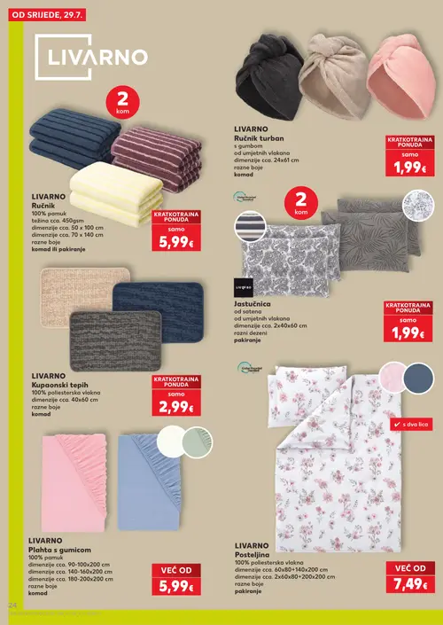 Kaufland katalog — stranica 24: LIVARNO Ručnik turban, LIVARNO Ručnik, Jastučnica, LIVARNO Kupaonski tepih (vrijedi 29. 07. 2026.–05. 08. 2026.)
