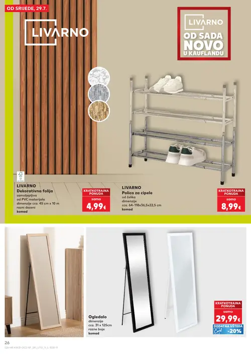 Kaufland katalog — stranica 26: LIVARNO LIVARNO Dekorativna folija, LIVARNO LIVARNO Polica za cipele, Ogledalo (vrijedi 29. 07. 2026.–05. 08. 2026.)