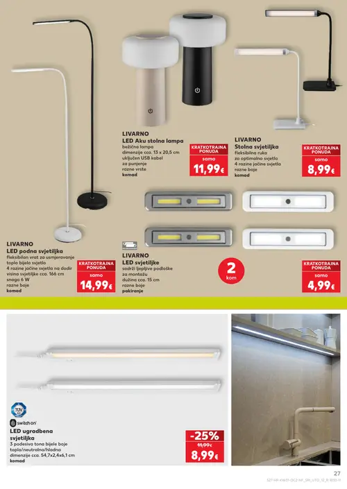 Kaufland katalog — stranica 27: switch on LED ugradbena svjetiljka, LIVARNO LED Aku stolna lampa, LIVARNO Stolna svjetiljka, LIVARNO LED podna svjetiljka (vrijedi 29. 07. 2026.–05. 08. 2026.)