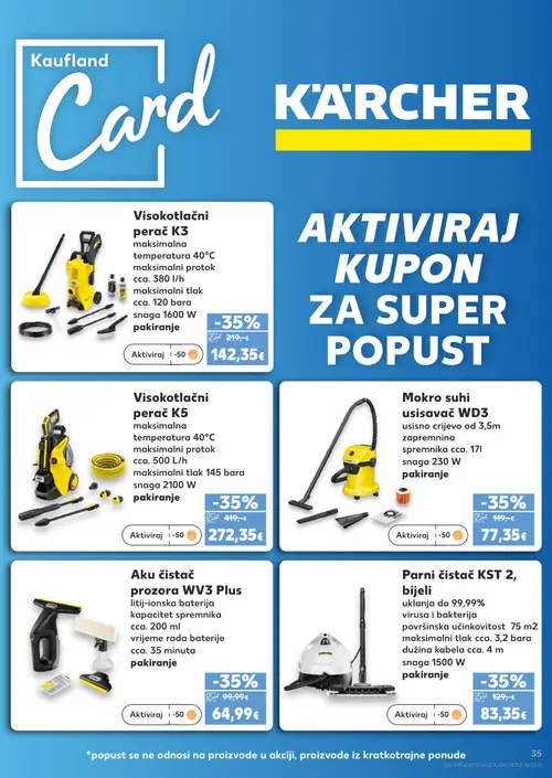 Kaufland katalog — stranica 35: Parni čistač KST 2, bijeli, Visokotlačni perač K3, Visokotlačni perač K5, Mokro suhi usisavač WD3 (vrijedi 29. 07. 2026.–05. 08. 2026.)