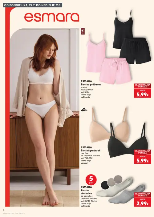 Kaufland katalog — stranica 4: ESMARA ESMARA Ženska pidžama kratka, ESMARA ESMARA Ženski grudnjak, ESMARA ESMARA Ženske stopalice (vrijedi 29. 07. 2026.–05. 08. 2026.)