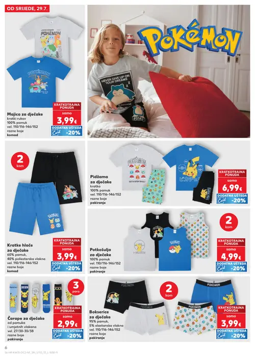 Kaufland katalog — stranica 6: Pidžama za dječake kratka, Majica za dječake kratki rukav, Kratke hlače za dječake, Potkošulja za dječake (vrijedi 29. 07. 2026.–05. 08. 2026.)