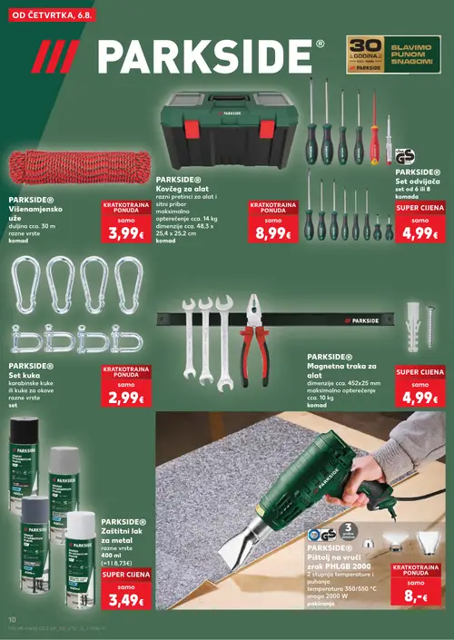 Kaufland katalog — stranica 10: PARKSIDE PARKSIDE® Višenamjensko uže, PARKSIDE PARKSIDE® Set kuka, PARKSIDE PARKSIDE® Pištolj na vrući zrak PHLGB 2000, PARKSIDE PARKSIDE® Kovčeg za alat (vrijedi 06. 08. 2026.–11. 08. 2026.)