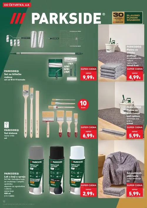 Kaufland katalog — stranica 12: PARKSIDE PARKSIDE® Set za ličilačke radove, PARKSIDE PARKSIDE® Platno za zaštitu podloga, PARKSIDE PARKSIDE® Set kistova, PARKSIDE PARKSIDE® Platno za prekirivanje kod radova (vrijedi 06. 08. 2026.–11. 08. 2026.)