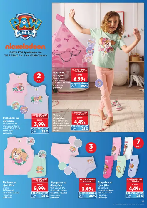 Kaufland katalog — stranica 27: Majica za djevojčice kratki rukav, Potkošulje za djevojčice, Tajice za djevojčice, Pidžama za djevojčice kratka (vrijedi 06. 08. 2026.–11. 08. 2026.)