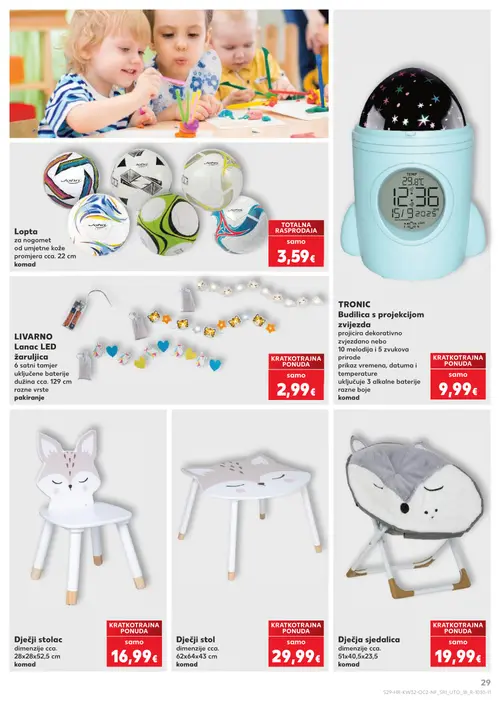 Kaufland katalog — stranica 29: John Lopta za nogomet, TRONIC Budilica s projekcijom zvijezda, Lanac LED žaruljica, Dječji stolac (vrijedi 06. 08. 2026.–11. 08. 2026.)