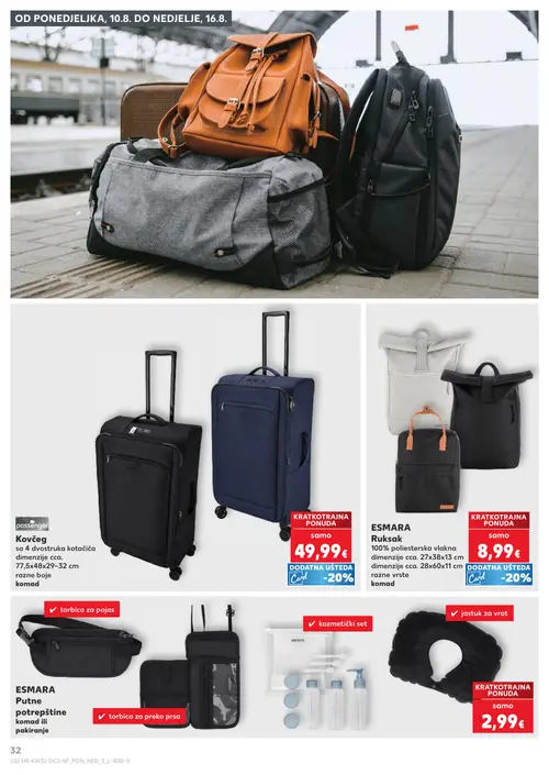 Kaufland katalog — stranica 32: passenger Kovčeg, ESMARA Ruksak, ESMARA Putne potrebštine, Kozmetički set (vrijedi 06. 08. 2026.–11. 08. 2026.)