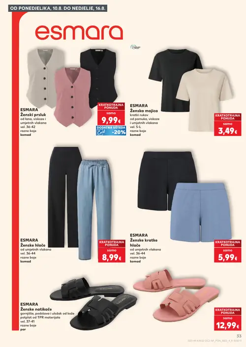 Kaufland katalog — stranica 33: ESMARA ESMARA Ženski prsluk, ESMARA ESMARA Ženska majica, ESMARA ESMARA Ženske hlače, ESMARA ESMARA Ženske kratke hlače (vrijedi 06. 08. 2026.–11. 08. 2026.)