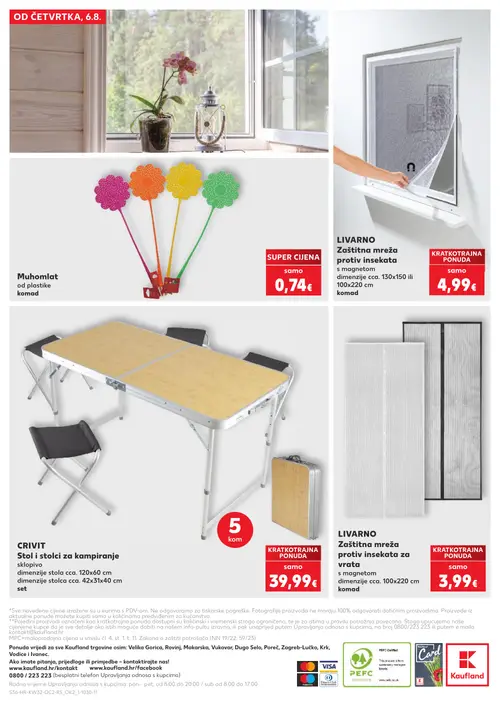 Kaufland katalog — stranica 36: Muhomlat od plastike, LIVARNO Zaštitna mreža protiv insekata, CRIVIT Stol i stolci za kampiranje sklopivi, LIVARNO Zaštitna mreža protiv insekata za vrata (vrijedi 06. 08. 2026.–11. 08. 2026.)