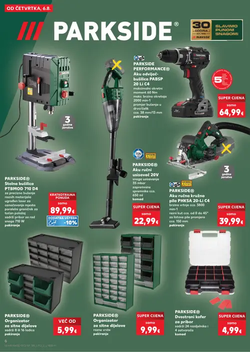 Kaufland katalog — stranica 6: PARKSIDE PARKSIDE® Aku bušilica PABSBP 20 Li C4, PARKSIDE PARKSIDE® Aku ručna kružna pila PHKSA 20-Li C4, PARKSIDE PARKSIDE® Aku ručni usisavač 20V, PARKSIDE PARKSIDE® Stolna bušilica PTBMOD 710 D4 (vrijedi 06. 08. 2026.–11. 08. 2026.)