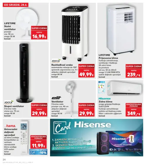 Kaufland katalog — stranica 24: LIFETIME LIFETIME Stolni ventilator, JOCCA JOCCA Rashlađivač zraka, LIFETIME LIFETIME Prijenosna klima, JOCCA JOCCA Stupni ventilator (vrijedi 24. 06. 2026.–30. 06. 2026.)