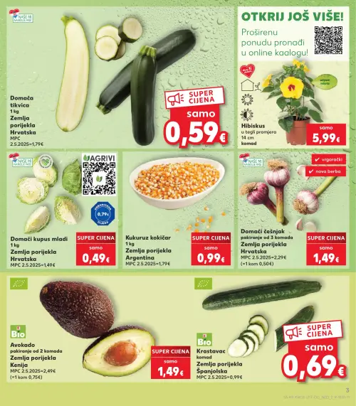 Kaufland katalog — stranica 3: Tikvica, Hibiskus, Domaći kupus mladi, Kukuruuz kokičar (vrijedi 24. 06. 2026.–30. 06. 2026.)