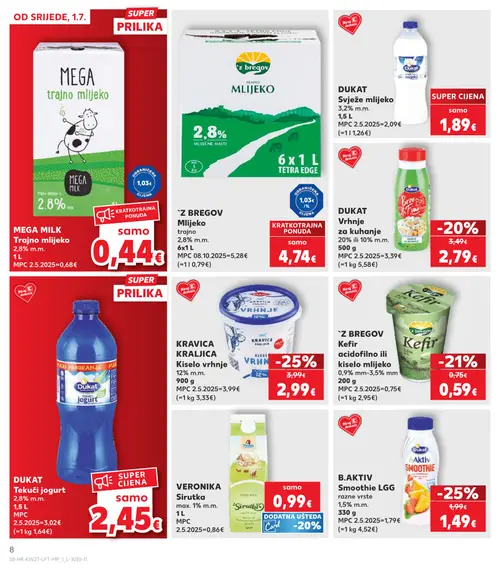 Kaufland katalog — stranica 8: KRAVLJICA KRAVLJICA Kiselo vrhnje, B.AKTIV Smoothie LGG razne vrste, Z bregov Kefir acidofilno ili kiselo mlijeko, DUKAT Vrhnje za kuhanje (vrijedi 01. 07. 2026.–07. 07. 2026.)