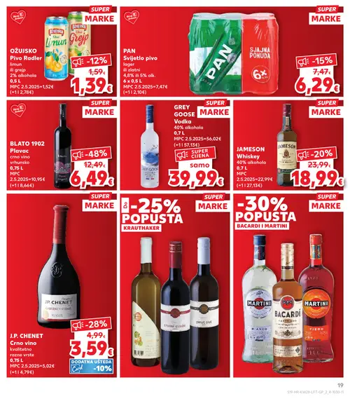 Kaufland katalog — stranica 19: BLATO 1902 Plavac crno vino vrhunsko, J.P. CHENET J.P. CHENET Crno vino, JAMESON JAMESON Whiskey, PAN PAN Svijetlo pivo (vrijedi 08. 07. 2026.–14. 07. 2026.)